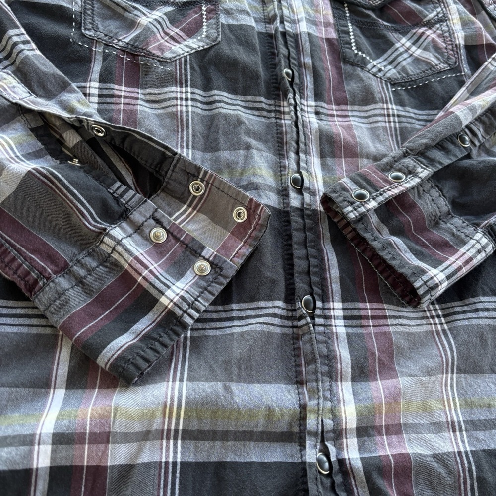 BKE Slim Fit Stretch‎ Plaid Snap Shirt Mens Medium Western Double-Stitched Yoke - Picture 5 of 13